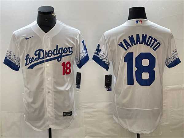 Mens Los Angeles Dodgers #18 Yoshinobu Yamamoto White City Connect Flex Base Stitched Baseball Jersey->los angeles dodgers->MLB Jersey